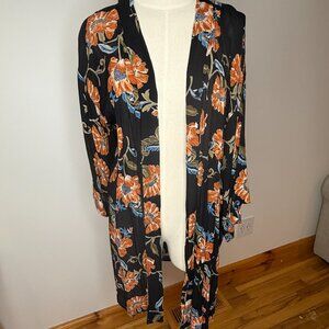 Patrons of Peace Women's Black Floral 3/4 Sleeve Kimono Coverup Size XS Xsmall